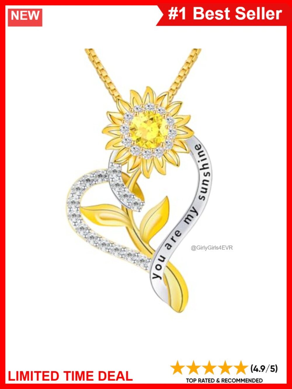 18K Gold Plated S925 Sunflower Heart Pendant Necklace 18K Gold Plated